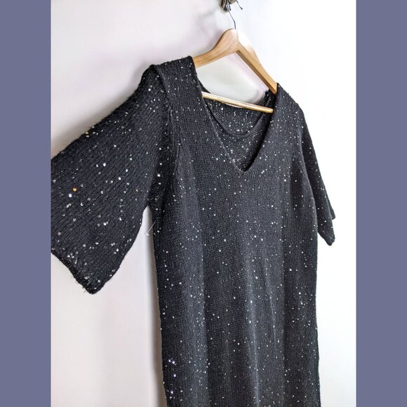 Vero Moda Womens Sparkling Knitted Sequin Mini Sweater Dress Black Silver - Picture 3 of 5